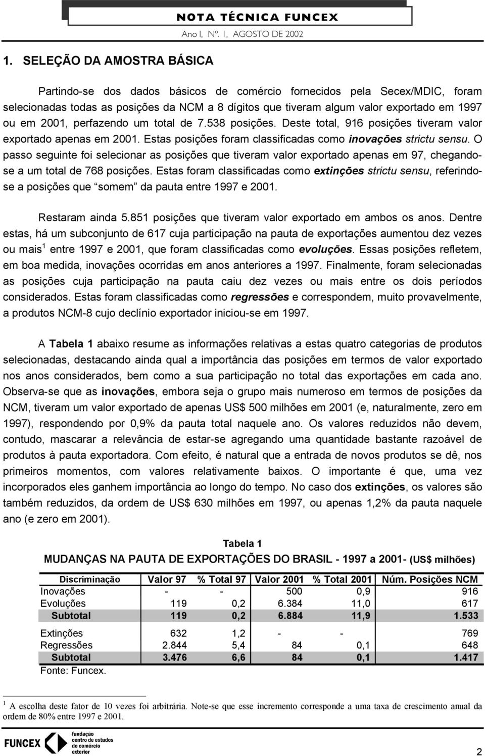 O passo seguinte foi selecionar as posições que tiveram valor exportado apenas em 97, chegandose a um total de 768 posições.