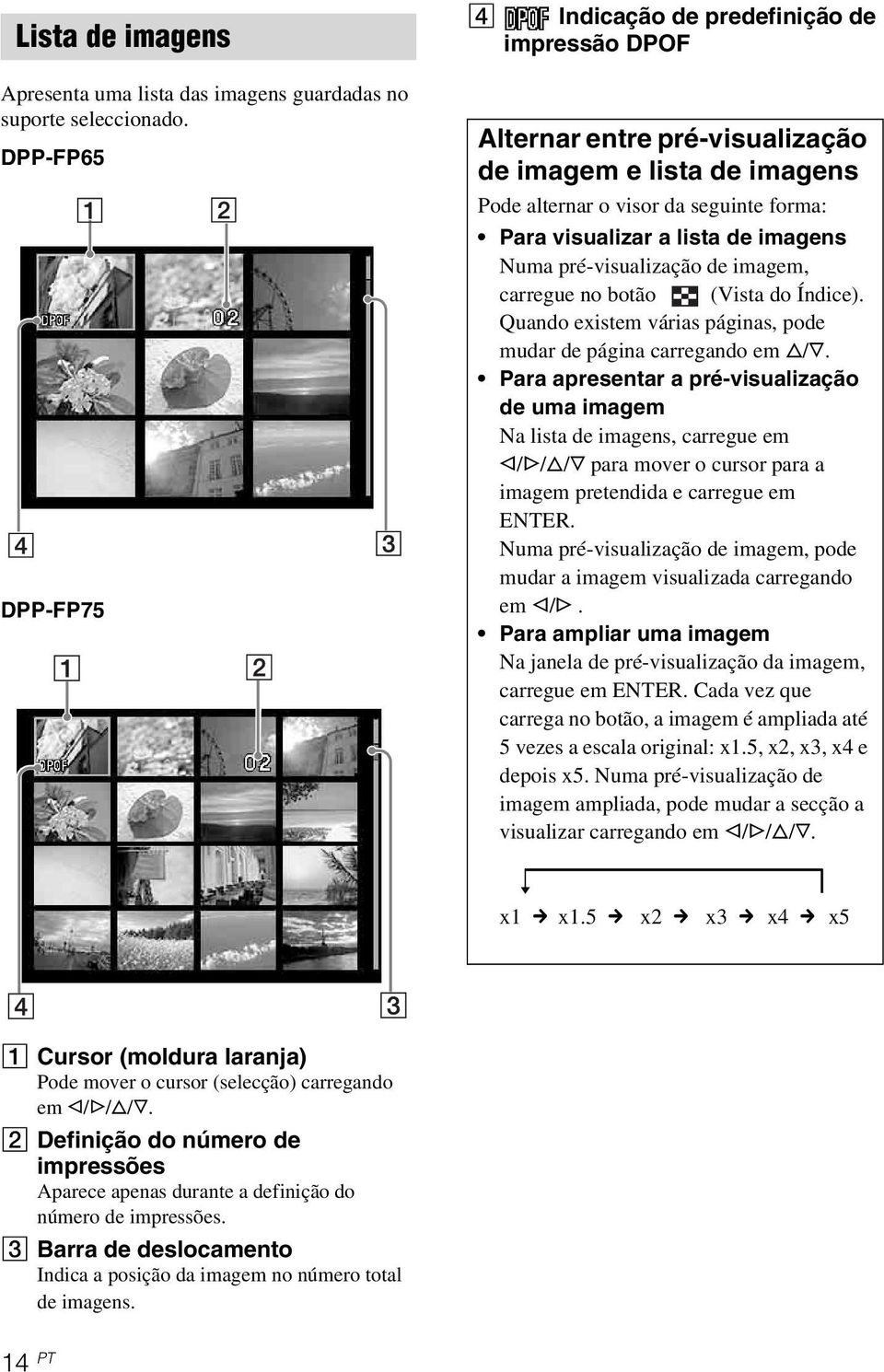 imagens Numa pré-visualização de imagem, carregue no botão (Vista do Índice). Quando existem várias páginas, pode mudar de página carregando em f/f.