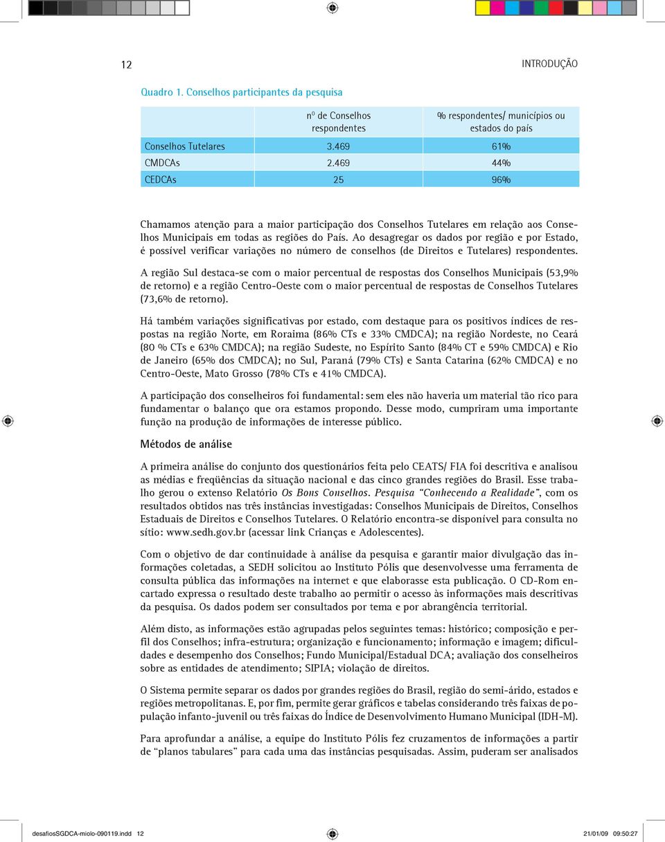 Ao desagregar os dados por região e por Estado, é possível verificar variações no número de conselhos (de Direitos e Tutelares) respondentes.