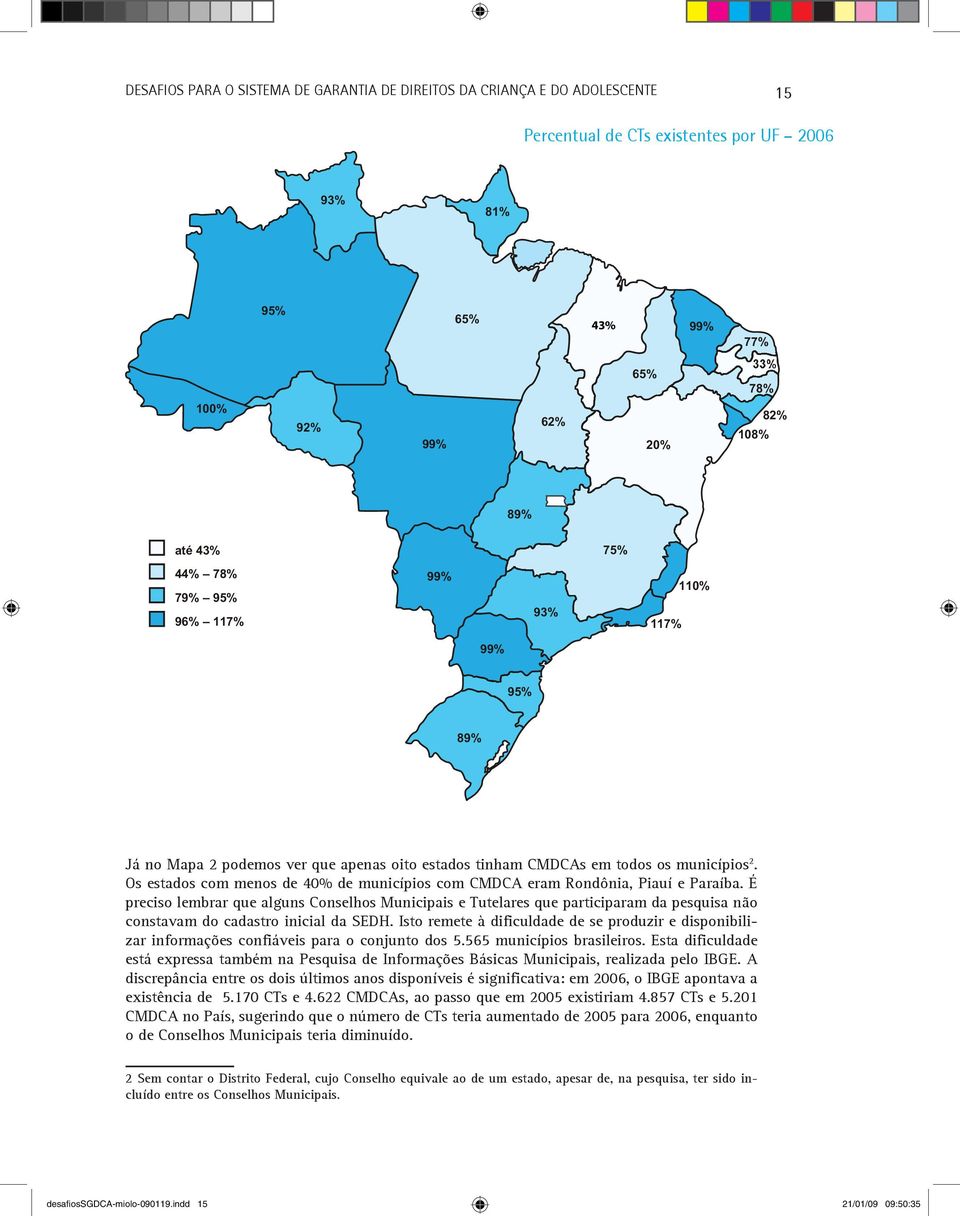 Os estados com menos de 40% de municípios com CMDCA eram Rondônia, Piauí e Paraíba.