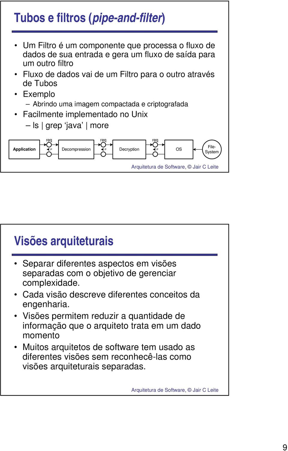 System Visões arquiteturais Separar diferentes aspectos em visões separadas com o objetivo de gerenciar complexidade. Cada visão descreve diferentes conceitos da engenharia.