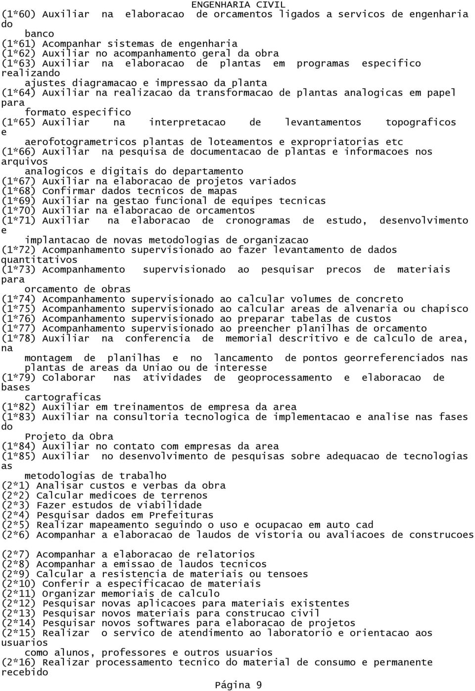 lvantamntos topograficos arofotogramtricos plantas lotamntos xpropriatorias tc (1*66) Auxiliar na psquisa documntacao plantas informacos nos arquivos analogicos digitais do partamnto (1*67) Auxiliar