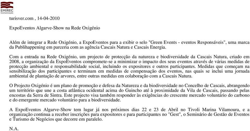 parceria com as agência Cascais Natura e Cascais Energia.