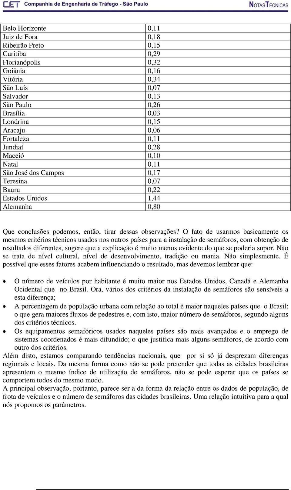 O fato de usarmos basicamente os mesmos critérios técnicos usados nos outros países para a instalação de semáforos, com obtenção de resultados diferentes, sugere que a explicação é muito menos