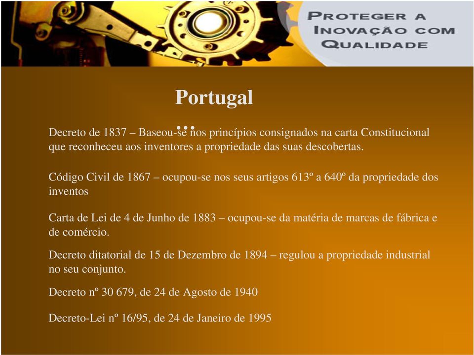 Código Civil de 1867 ocupou-se nos seus artigos 613º a 640º da propriedade dos inventos Carta de Lei de 4 de Junho de 1883