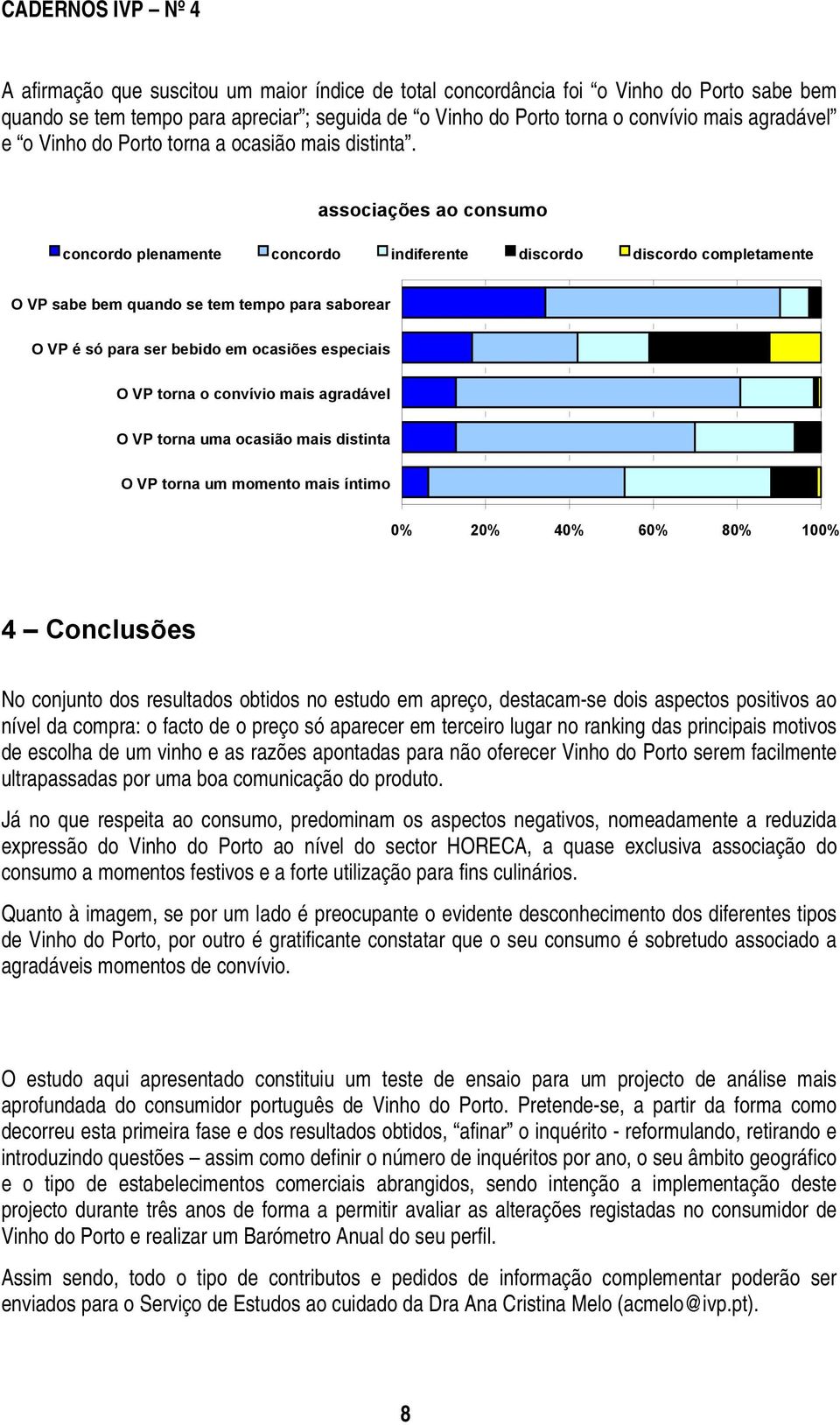 associações ao consumo concordo plenamente concordo indiferente discordo discordo completamente O VP sabe bem quando se tem tempo para saborear O VP é só para ser bebido em ocasiões especiais O VP