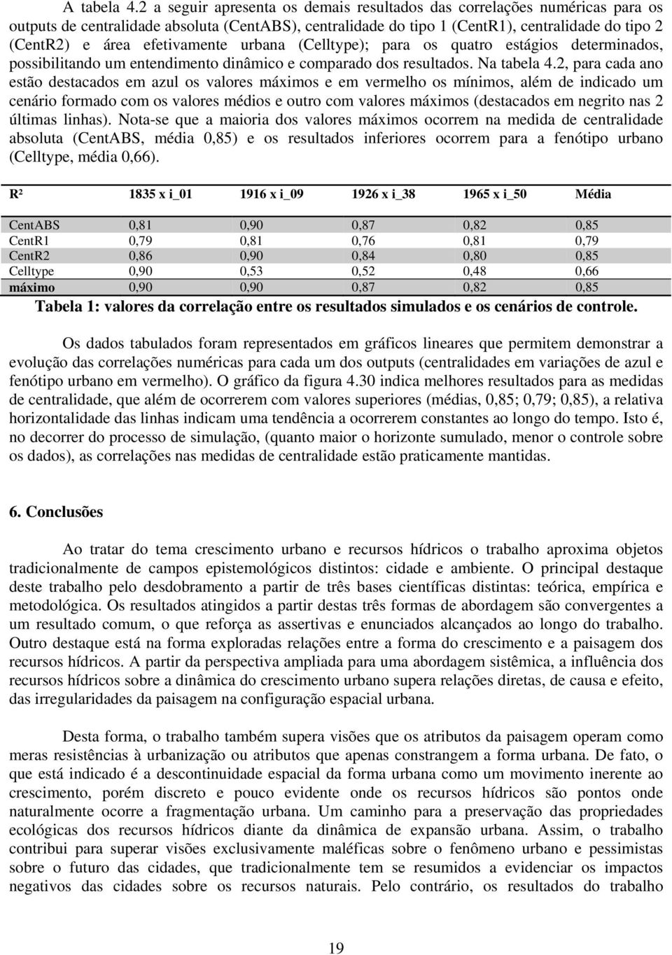 efetivamente urbana (Celltype); para os quatro estágios determinados, possibilitando um entendimento dinâmico e comparado dos resultados. Na tabela 4.