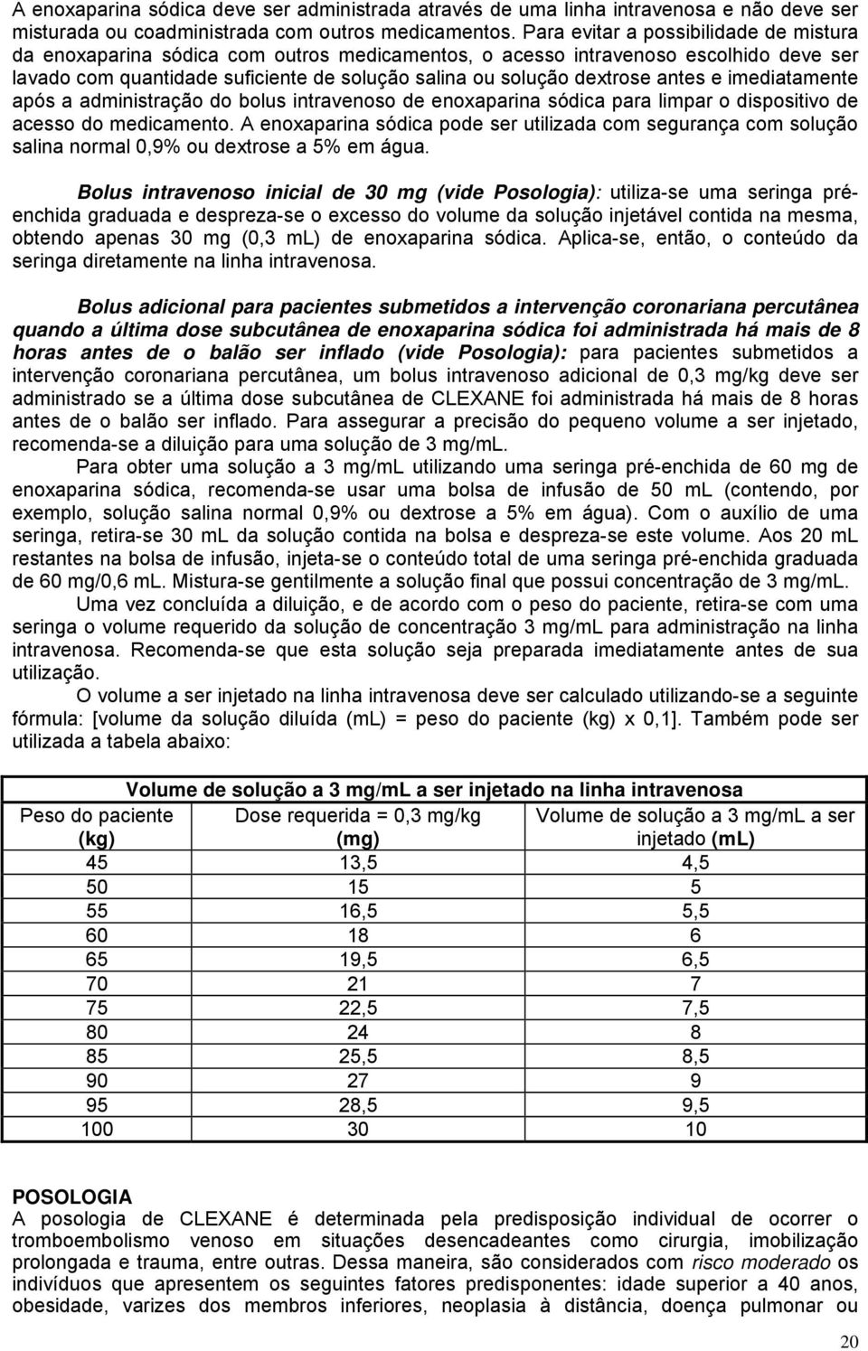 antes e imediatamente após a administração do bolus intravenoso de enoxaparina sódica para limpar o dispositivo de acesso do medicamento.