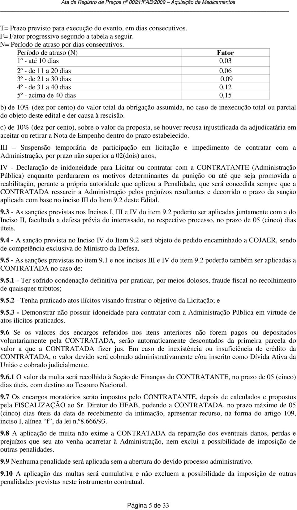 obrigação assumida, no caso de inexecução total ou parcial do objeto deste edital e der causa à rescisão.