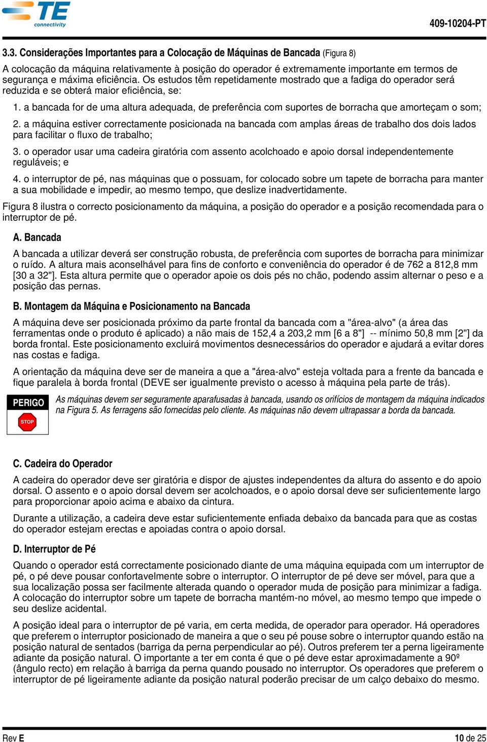 a bancada for de uma altura adequada, de preferênca com suportes de borracha que amorteçam o som; 2.