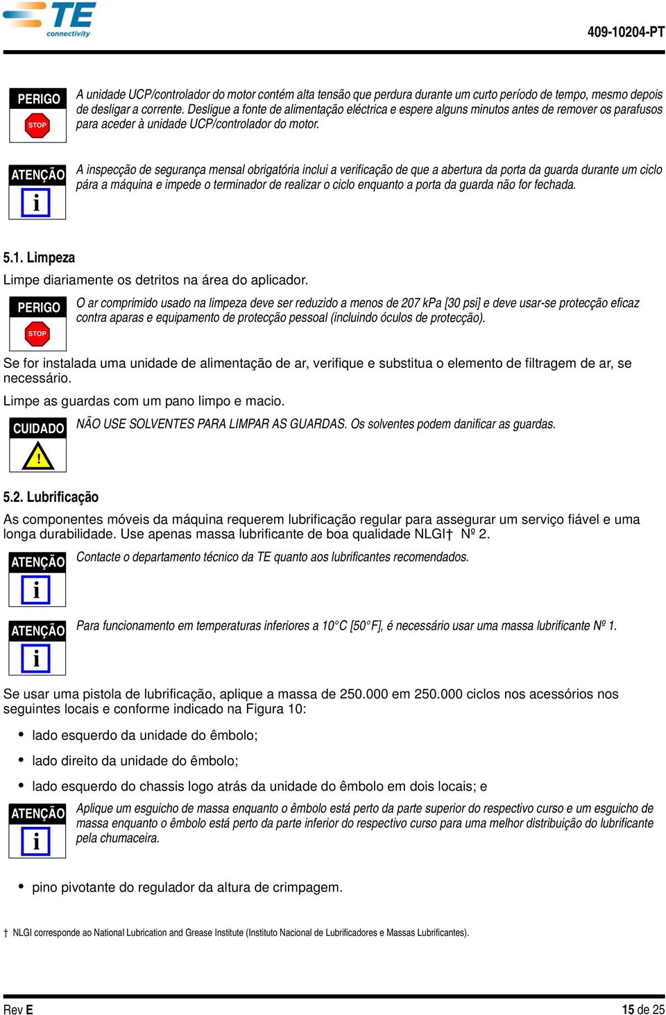 A nspecção de segurança mensal obrgatóra nclu a verfcação de que a abertura da porta da guarda durante um cclo pára a máquna e mpede o termnador de realzar o cclo enquanto a porta da guarda não for