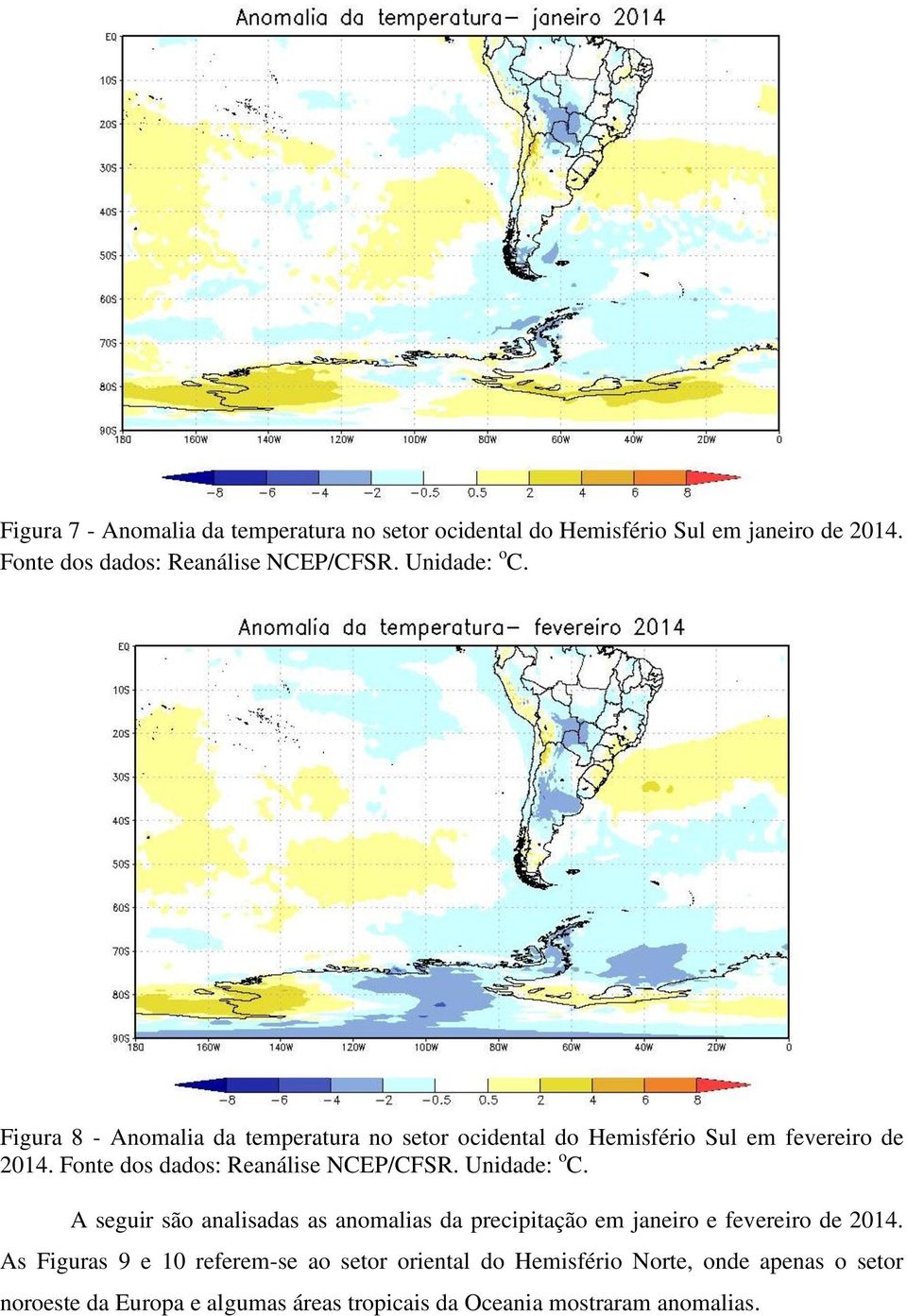 Fonte dos dados: Reanálise NCEP/CFSR. Unidade: o C.