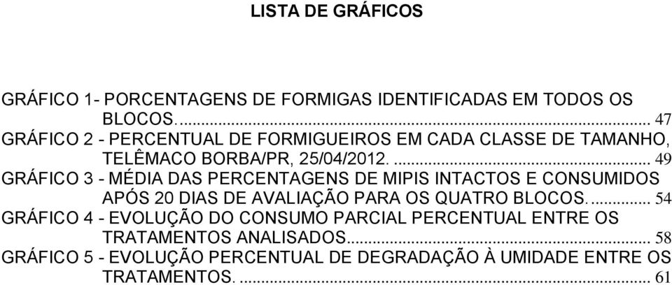 ... 49 GRÁFICO 3 - MÉDIA DAS PERCENTAGENS DE MIPIS INTACTOS E CONSUMIDOS APÓS 20 DIAS DE AVALIAÇÃO PARA OS QUATRO BLOCOS.