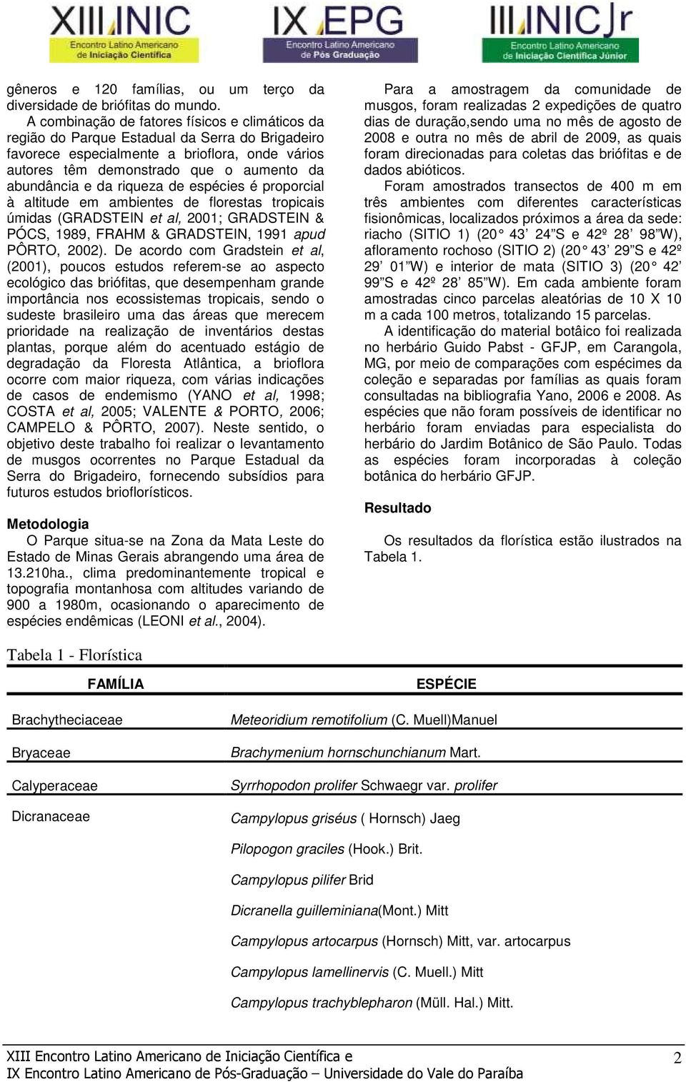 da riqueza de espécies é proporcial à altitude em ambientes de florestas tropicais úmidas (GRADSTEIN et al, 2001; GRADSTEIN & PÓCS, 1989, FRAHM & GRADSTEIN, 1991 apud PÔRTO, 2002).