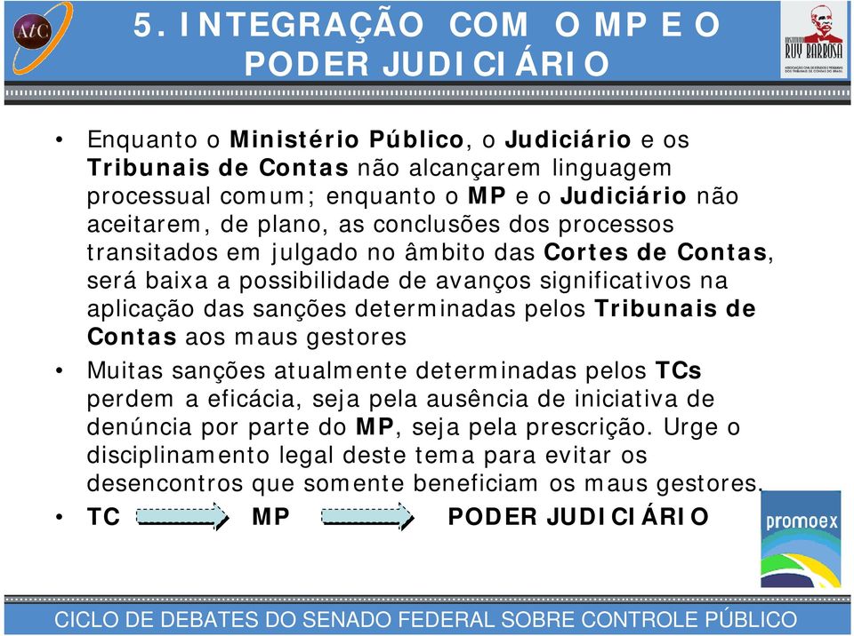 aplicação das sanções determinadas pelos Tribunais de Contas aos maus gestores Muitas sanções atualmente determinadas pelos TCs perdem a eficácia, seja pela ausência de