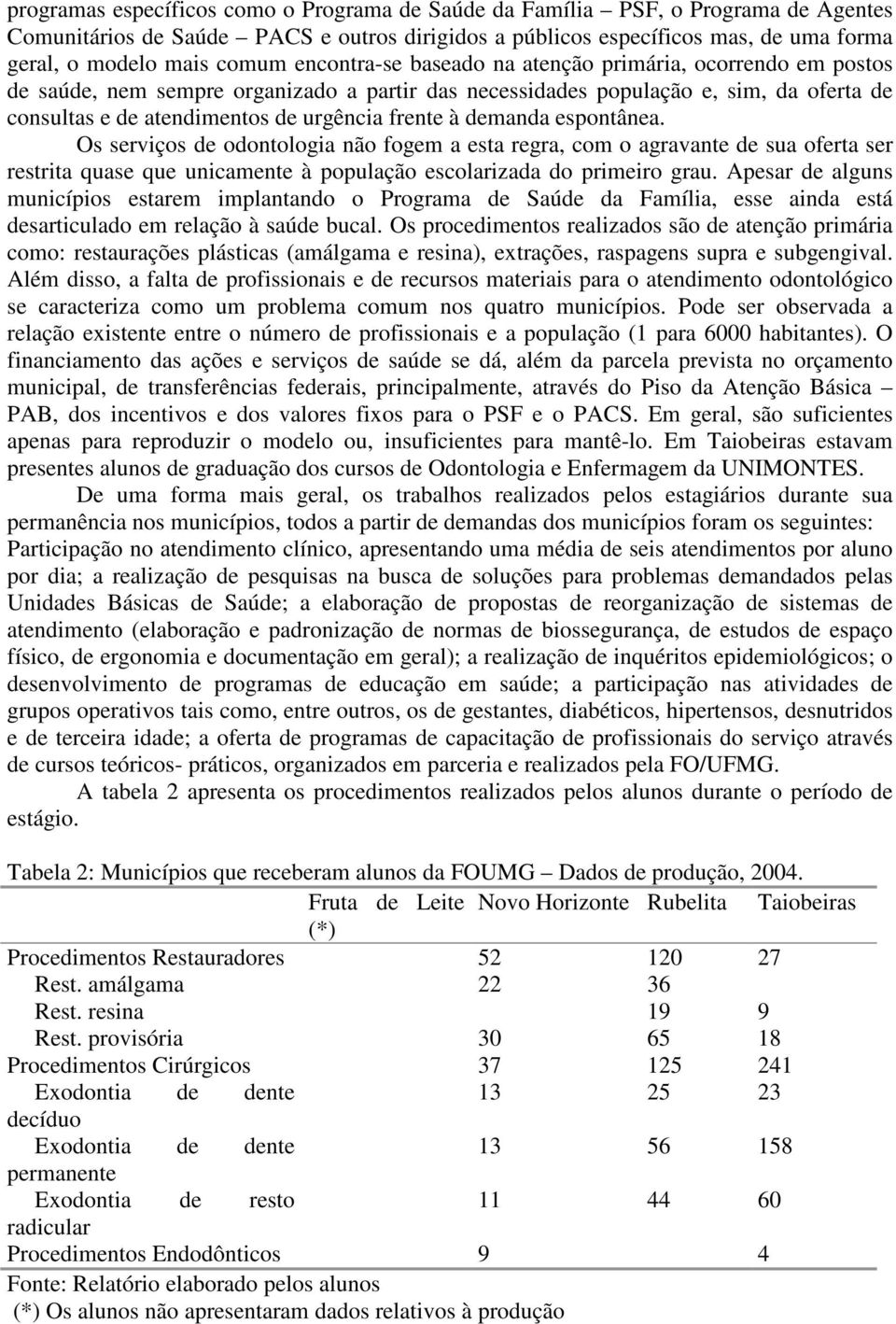 demanda espontânea. Os serviços de odontologia não fogem a esta regra, com o agravante de sua oferta ser restrita quase que unicamente à população escolarizada do primeiro grau.