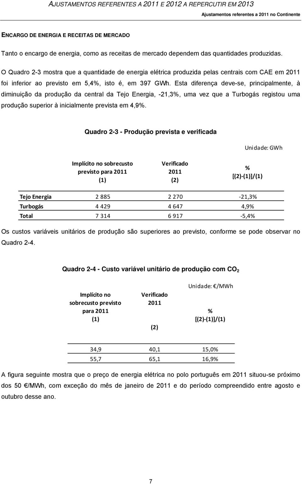 Esta diferença deve-se, principalmente, à diminuição da produção da central da Tejo Energia, -21,3%, uma vez que a Turbogás registou uma produção superior à inicialmente prevista em 4,9%.