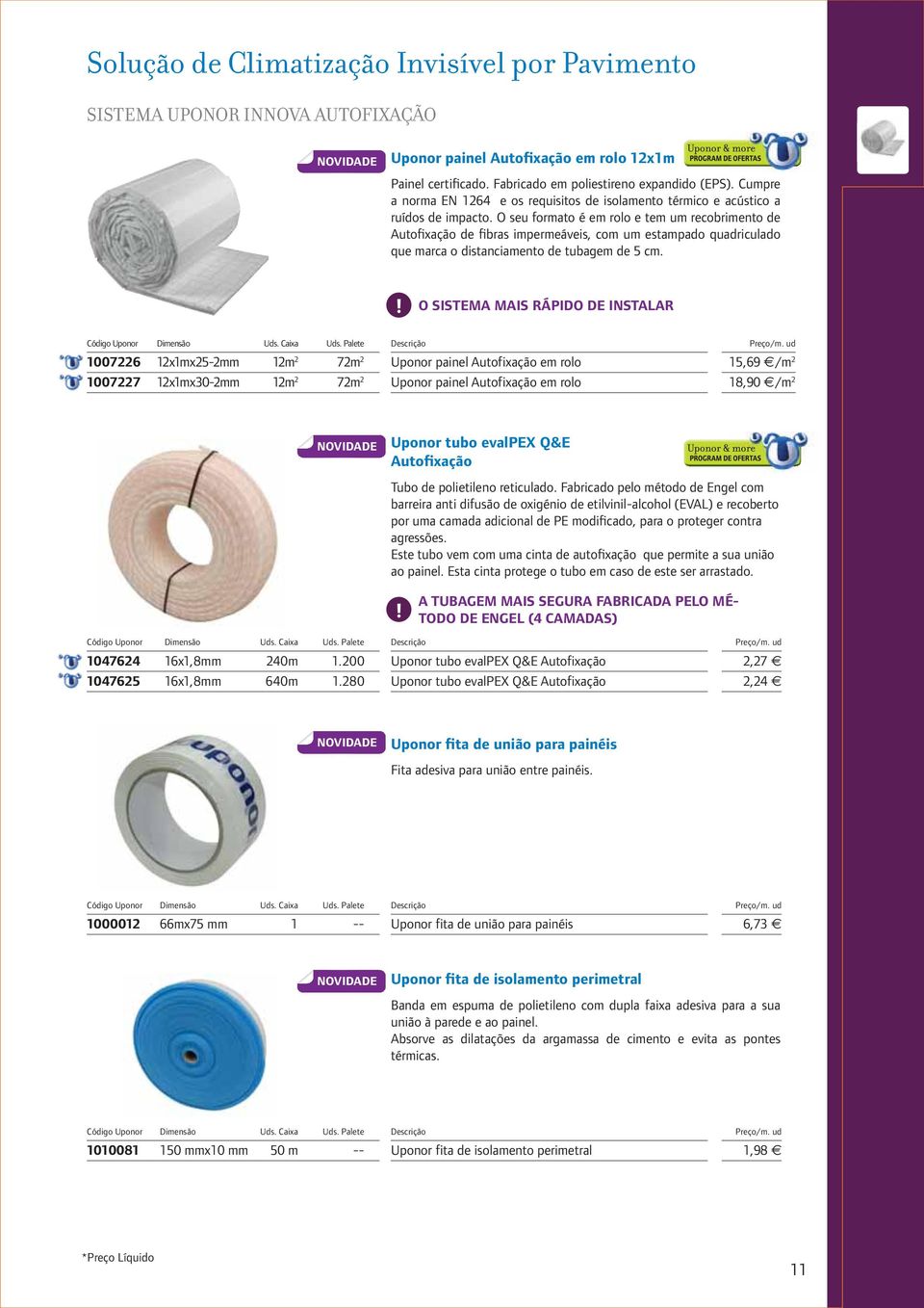 O seu formato é em rolo e tem um recobrimento de Autofixação de fibras impermeáveis, com um estampado quadriculado que marca o distanciamento de tubagem de 5 cm.