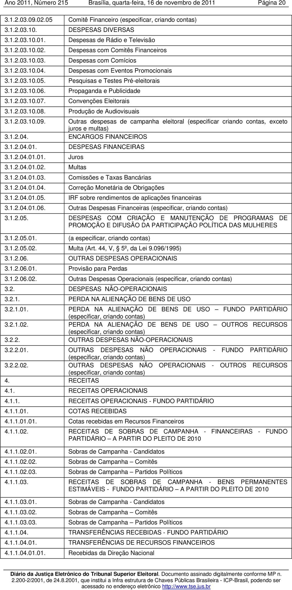 Convenções Eleitorais 3.1.2.03.10.08. Produção de Audiovisuais 3.1.2.03.10.09. Outras despesas de campanha eleitoral (especificar criando contas, exceto juros e multas) 3.1.2.04.