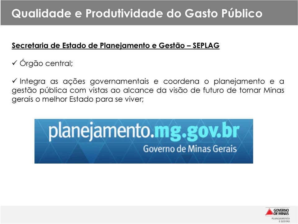 governamentais e coordena o planejamento e a gestão pública com vistas