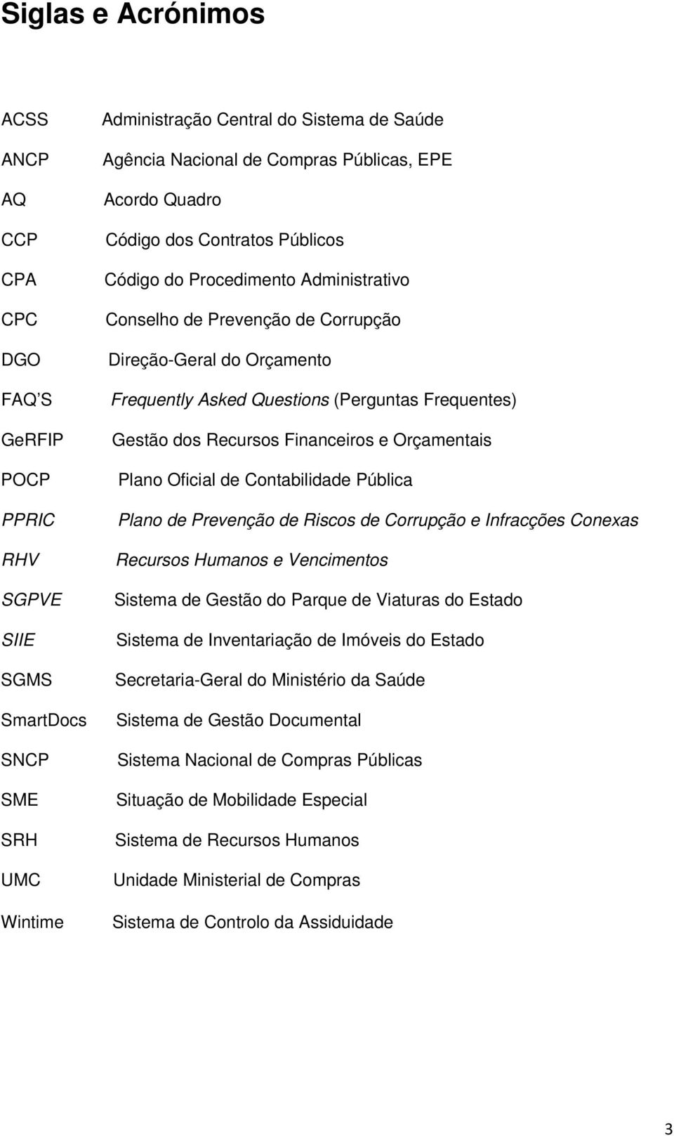 Frequentes) Gestão dos Recursos Financeiros e Orçamentais Plano Oficial de Contabilidade Pública Plano de Prevenção de Riscos de Corrupção e Infracções Conexas Recursos Humanos e Vencimentos Sistema