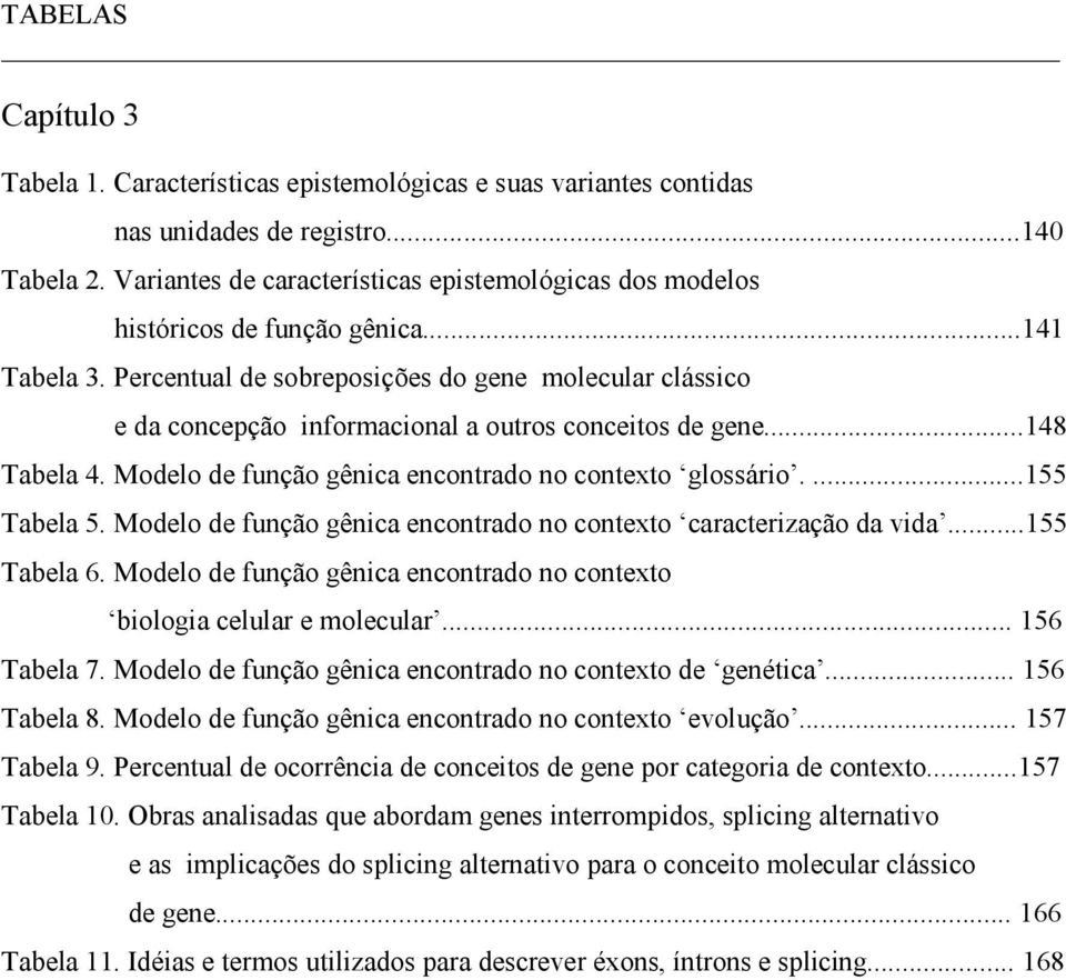Percentual de sobreposições do gene molecular clássico e da concepção informacional a outros conceitos de gene...148 Tabela 4. Modelo de função gênica encontrado no contexto glossário....155 Tabela 5.