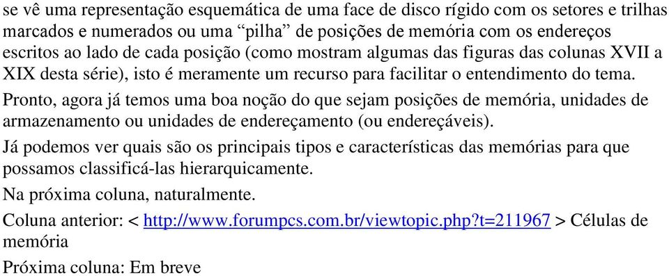 Pronto, agora já temos uma boa noção do que sejam posições de memória, unidades de armazenamento ou unidades de endereçamento (ou endereçáveis).