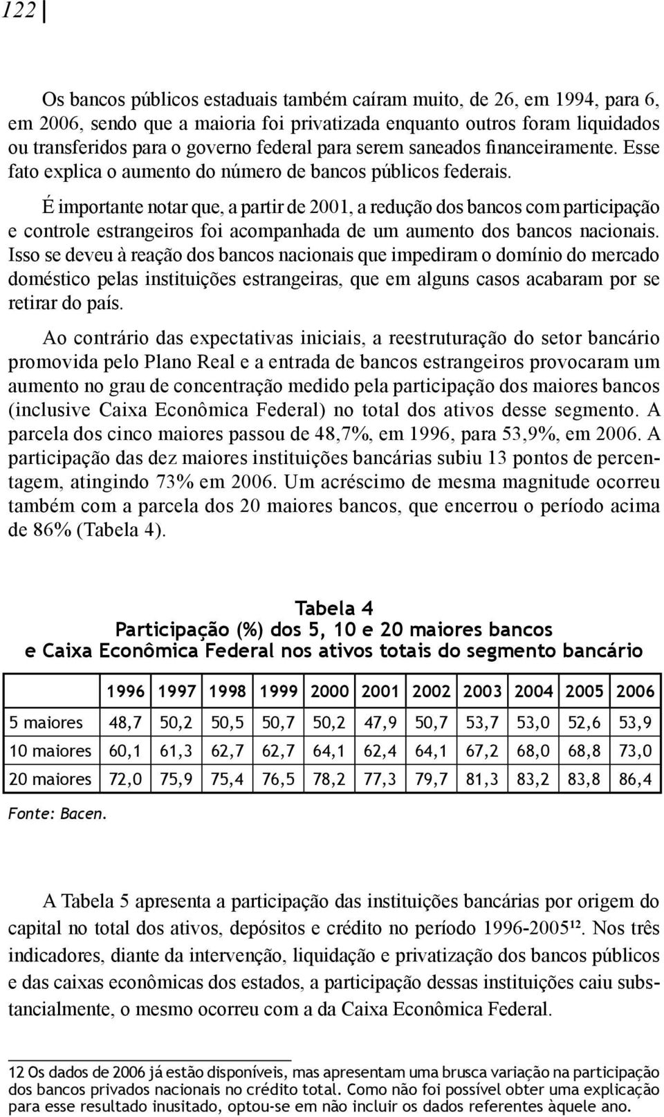 É importante notar que, a partir de 2001, a redução dos bancos com participação e controle estrangeiros foi acompanhada de um aumento dos bancos nacionais.