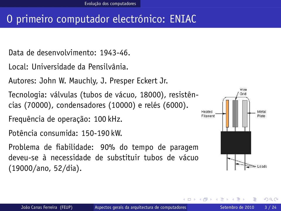 Tecnologia: válvulas (tubos de vácuo, 18000), resistências (70000), condensadores (10000) e relés (6000). Frequência de operação: 100 khz.