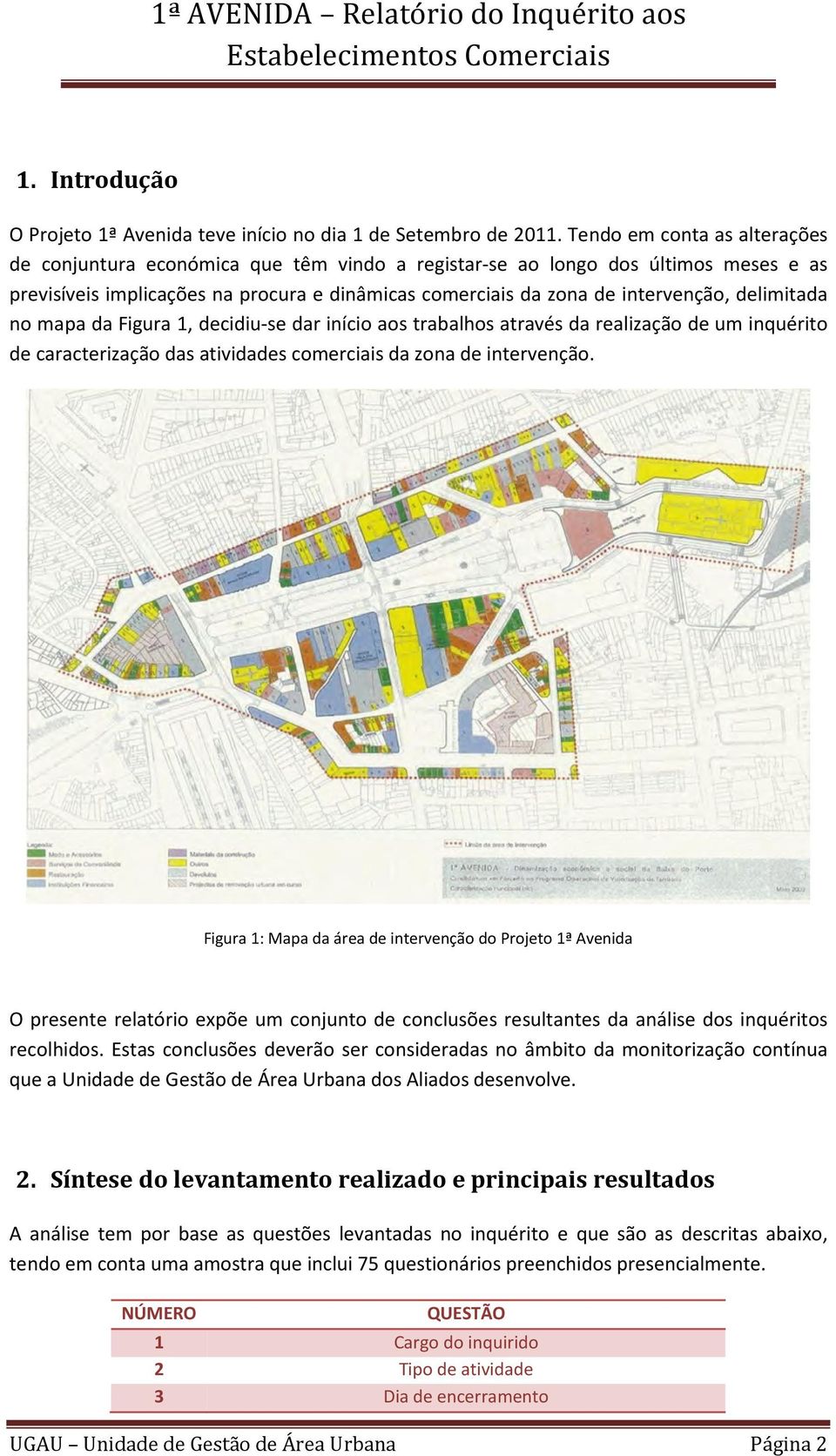 delimitada no mapa da Figura 1, decidiu-se dar início aos trabalhos através da realização de um inquérito de caracterização das atividades comerciais da zona de intervenção.