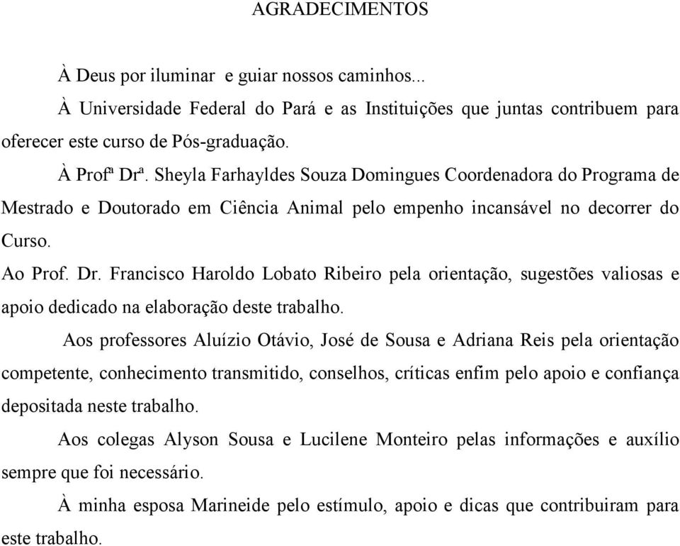 Francisco Haroldo Lobato Ribeiro pela orientação, sugestões valiosas e apoio dedicado na elaboração deste trabalho.