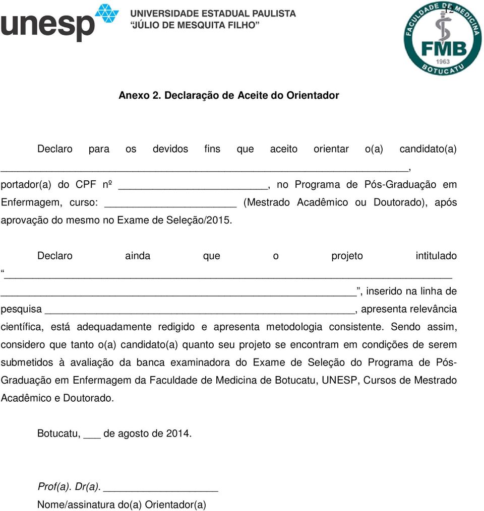 Doutorado), após aprovação do mesmo no Exame de Seleção/2015.