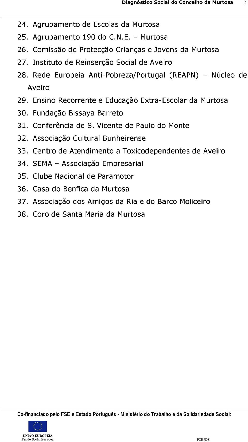 Ensino Recorrente e Educação Extra-Escolar da Murtosa 30. Fundação Bissaya Barreto 31. Conferência de S. Vicente de Paulo do Monte 32.