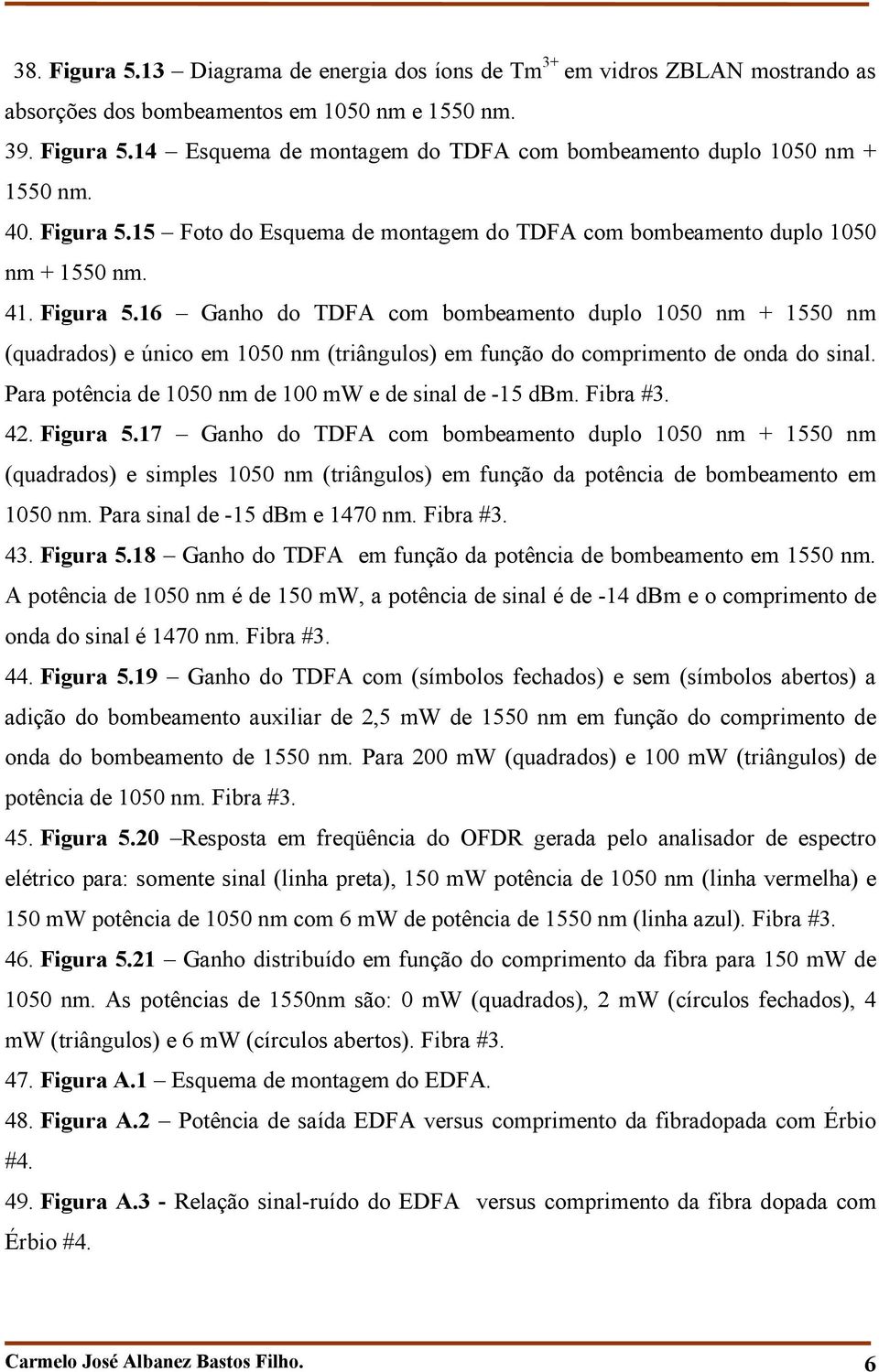 Para potência de 1050 nm de 100 mw e de sinal de -15 dbm. Fibra #3. 4. Figura 5.