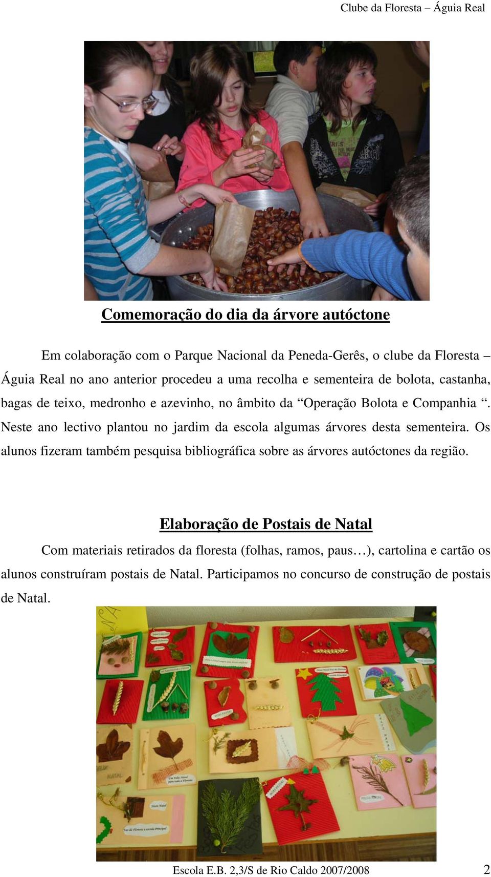 Neste ano lectivo plantou no jardim da escola algumas árvores desta sementeira. Os alunos fizeram também pesquisa bibliográfica sobre as árvores autóctones da região.