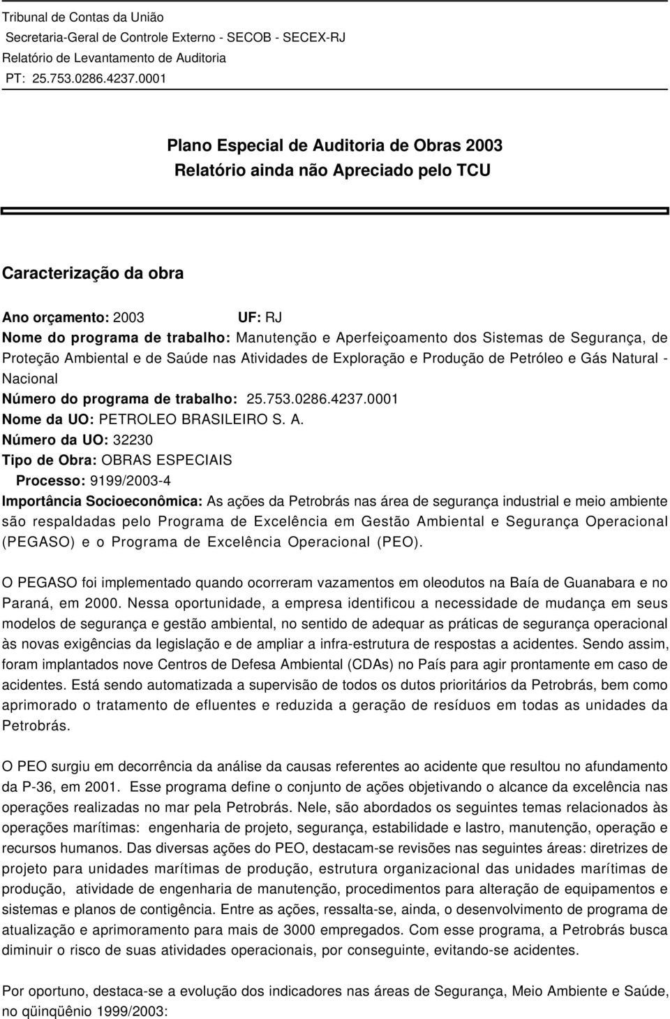 0001 Nome da UO: PETROLEO BRASILEIRO S. A.