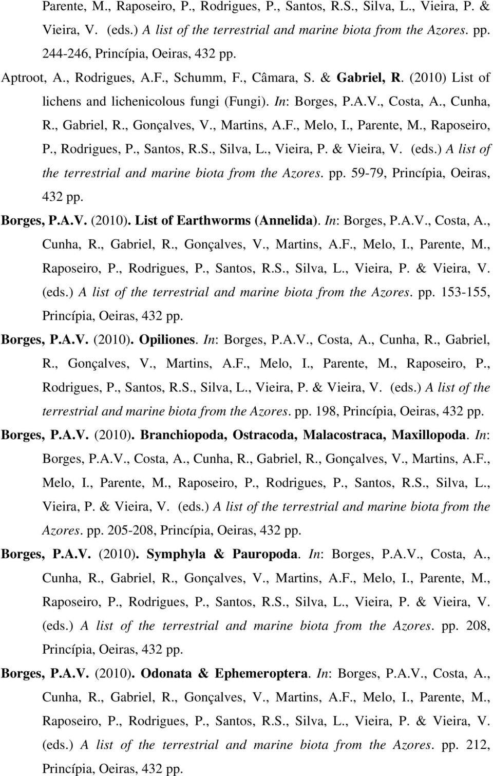 , Martins, A.F., Melo, I., Parente, M., Raposeiro, P., Rodrigues, P., Santos, R.S., Silva, L., Vieira, P. & Vieira, V. (eds.) A list of the terrestrial and marine biota from the Azores. pp.