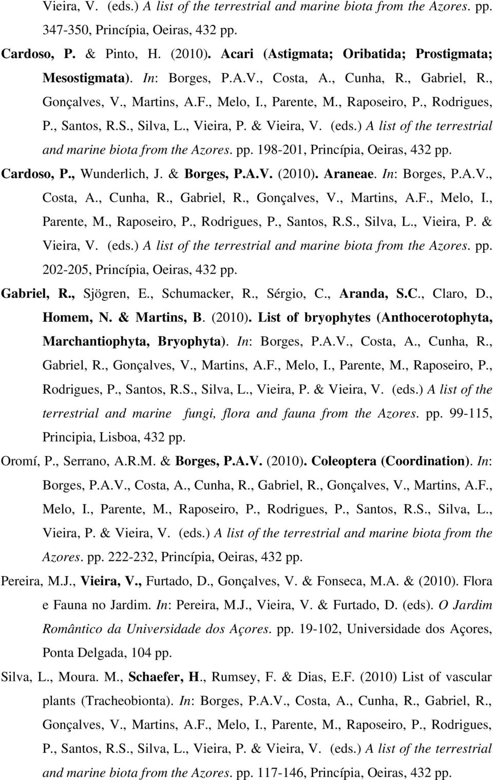 , Santos, R.S., Silva, L., Vieira, P. & Vieira, V. (eds.) A list of the terrestrial and marine biota from the Azores. pp. 198-201, Princípia, Oeiras, 432 pp. Cardoso, P., Wunderlich, J. & Borges, P.A.V. (2010).