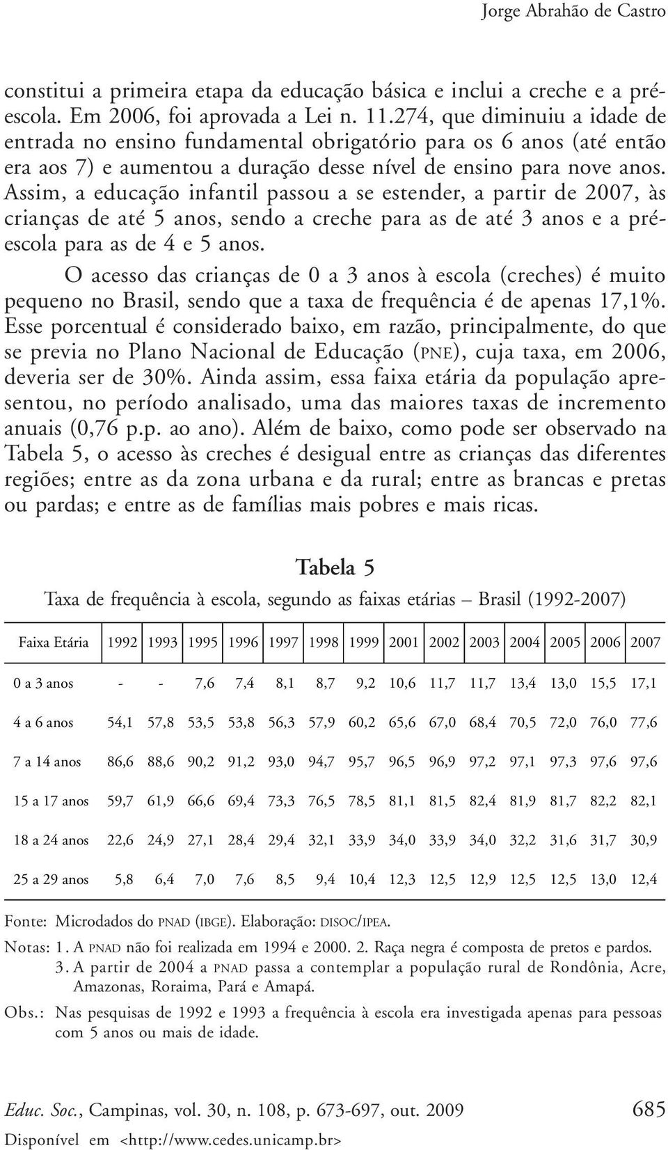 Assim, a educação infantil passou a se estender, a partir de 2007, às crianças de até 5 anos, sendo a creche para as de até 3 anos e a préescola para as de 4 e 5 anos.