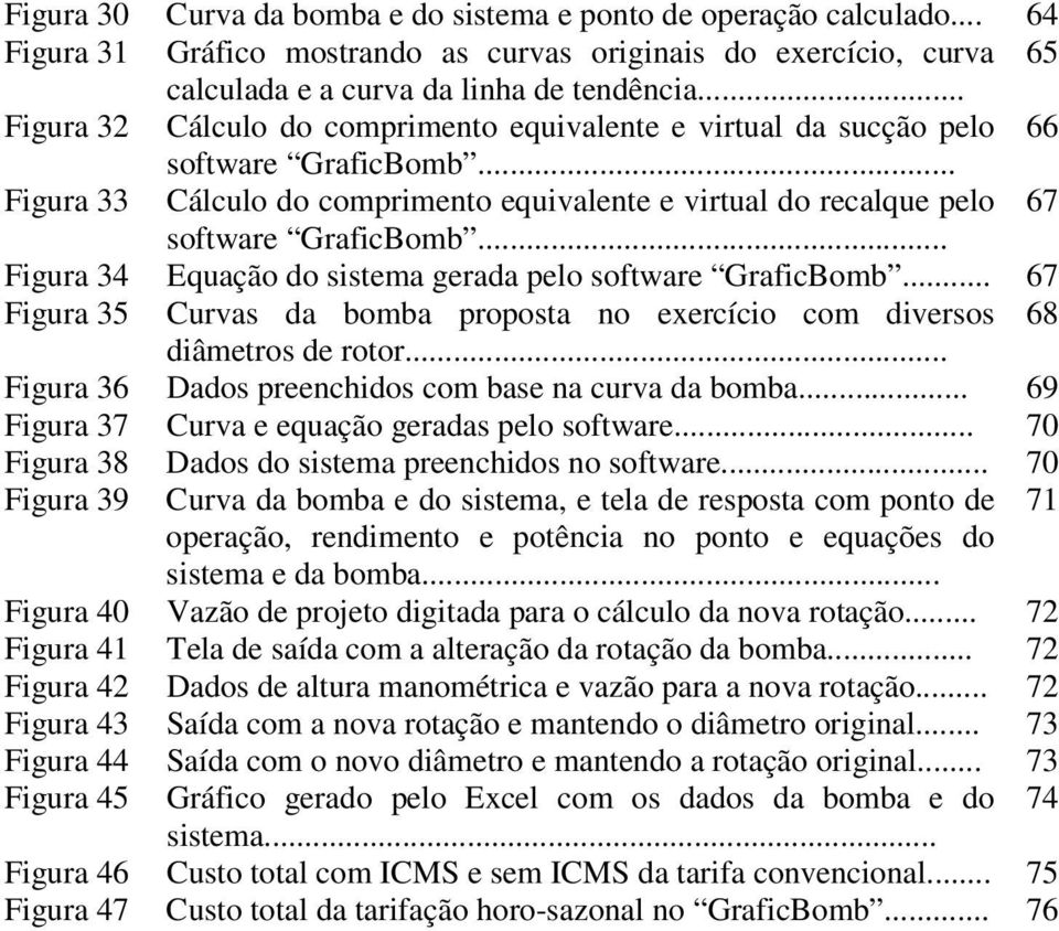 .. Figura 34 Equação do sistema gerada pelo software GraficBomb... 67 Figura 35 Curvas da bomba proposta no exercício com diversos 68 diâmetros de rotor.