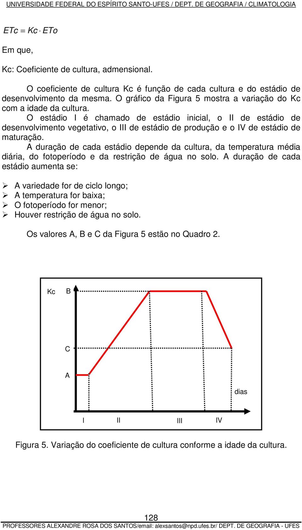 O estádio I é chamado de estádio inicial, o II de estádio de desenvolvimento vegetativo, o III de estádio de produção e o IV de estádio de maturação.