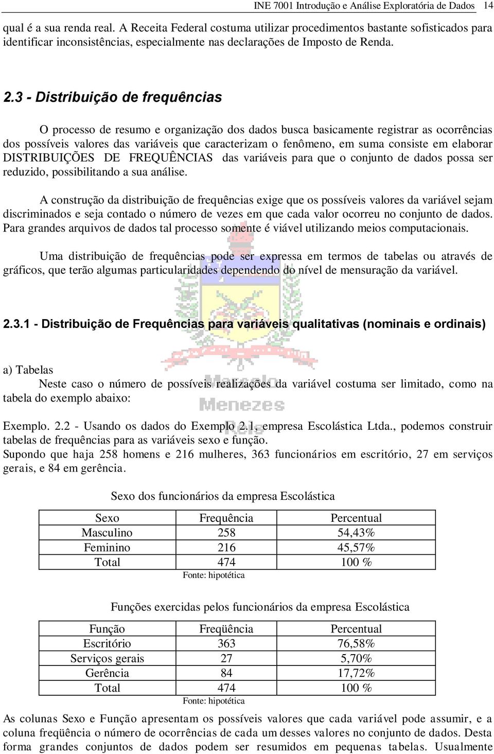 3 - Dstrbução de frequêncas O processo de resumo e organzação dos dados busca bascamente regstrar as ocorrêncas dos possíves valores das varáves que caracterzam o fenômeno, em suma consste em