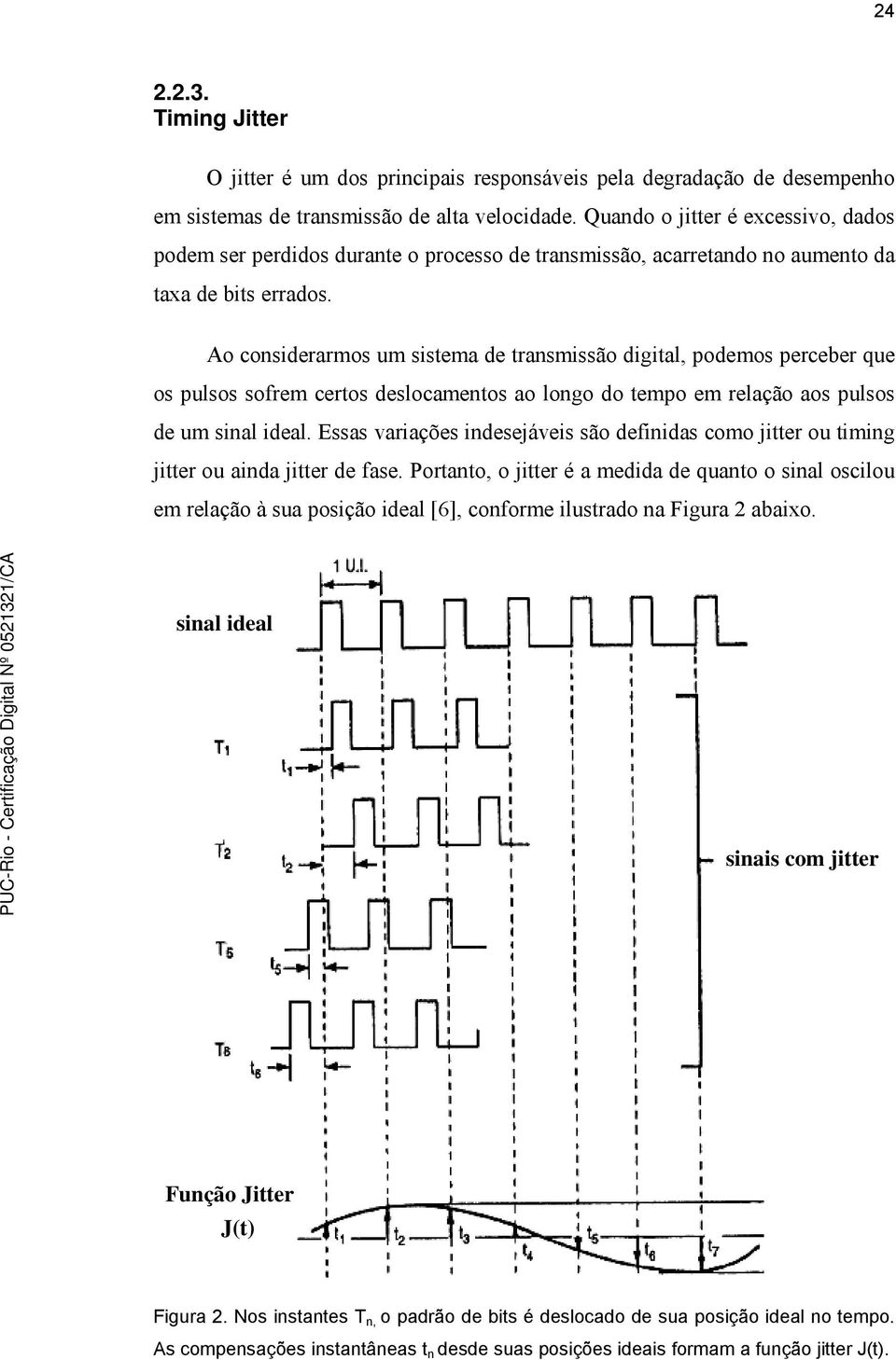 Ao considerarmos um sistema de transmissão digital, podemos perceber que os pulsos sofrem certos deslocamentos ao longo do tempo em relação aos pulsos de um sinal ideal.