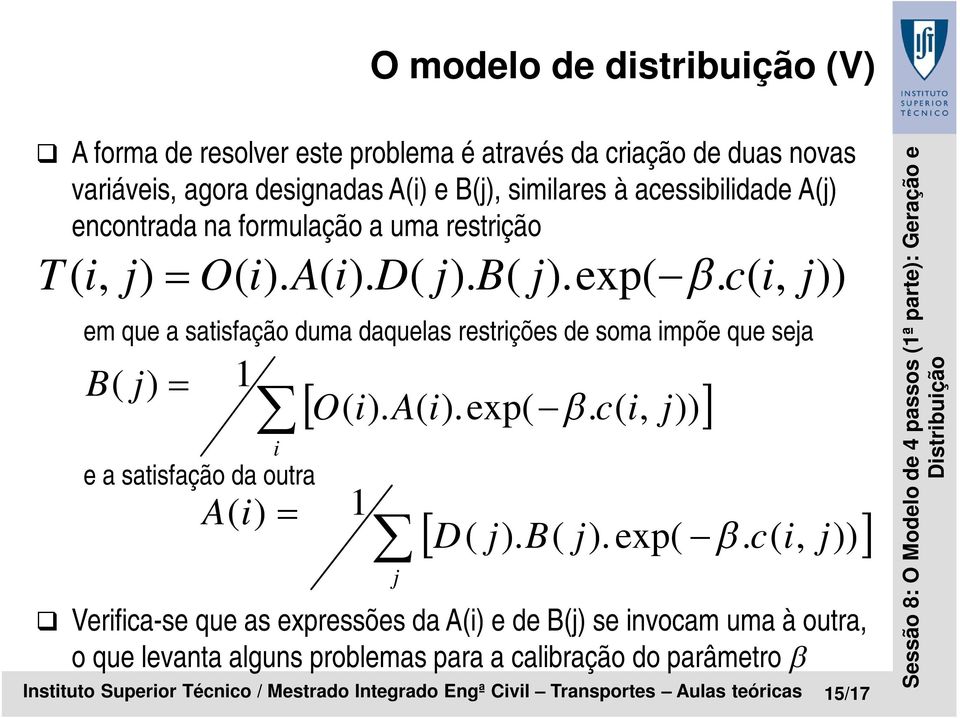 c( i, j)) em que a satisfação duma daquelas restrições de soma impõe que seja B( j) 1 e a satisfação da outra A( i) i O( i). A( i).exp(.