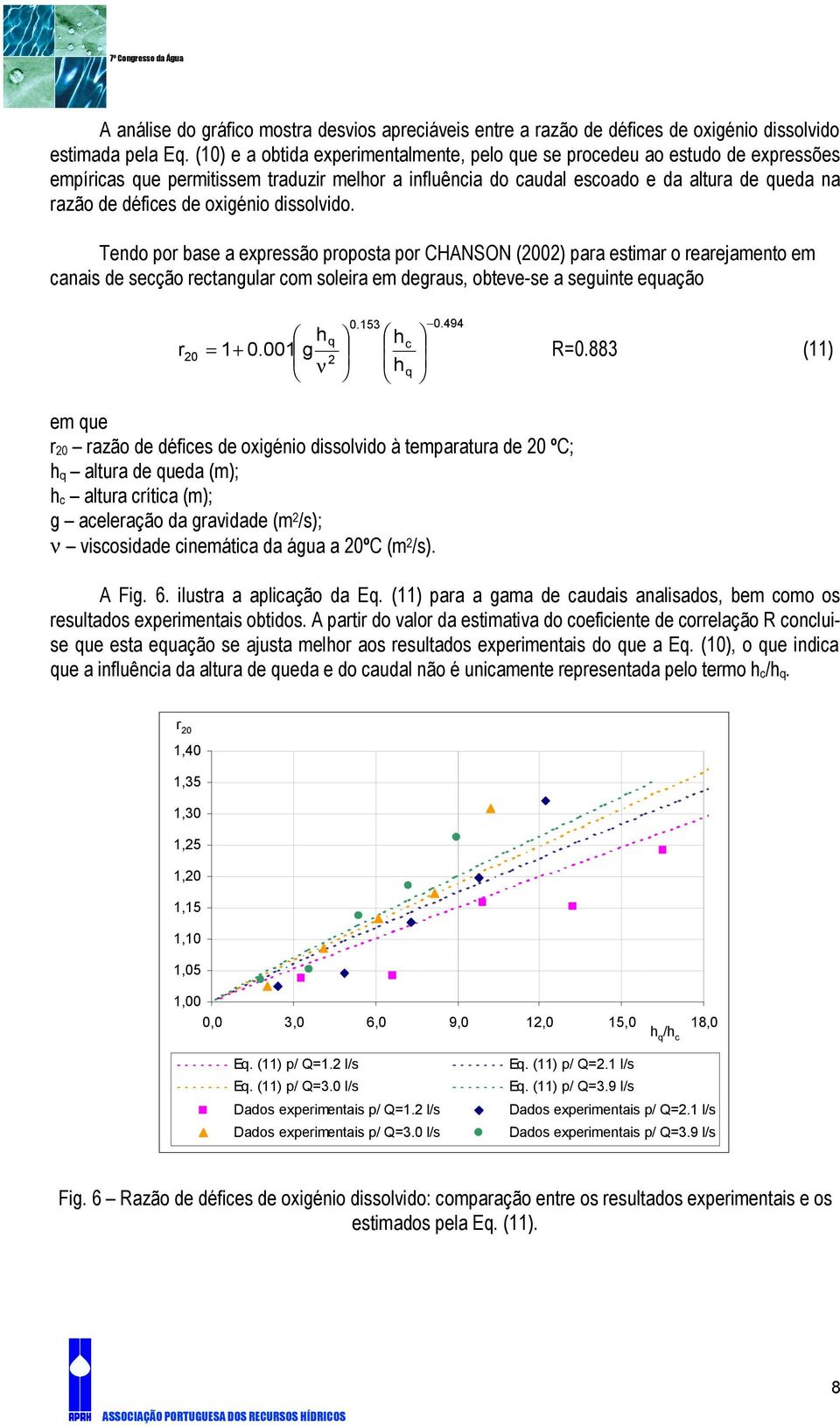 oxigénio dissolvido. Tendo por base a expressão proposta por CHANSON (2002) para estimar o rearejamento em canais de secção rectangular com soleira em degraus, obteve-se a seguinte equação r 20 0.