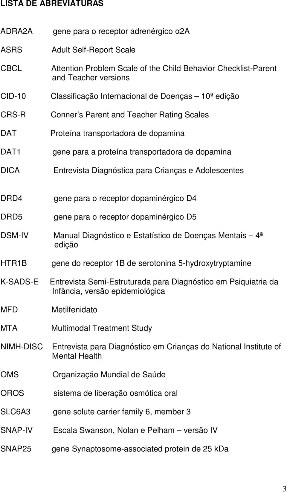 Entrevista Diagnóstica para Crianças e Adolescentes DRD4 DRD5 gene para o receptor dopaminérgico D4 gene para o receptor dopaminérgico D5 DSM-IV Manual Diagnóstico e Estatístico de Doenças Mentais 4ª