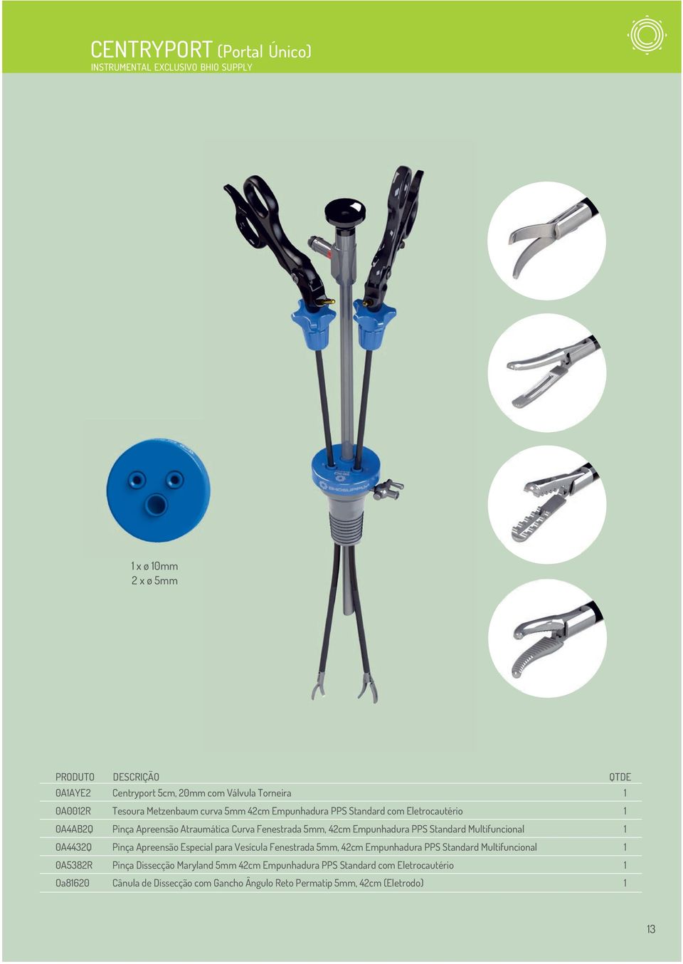 Empunhadura PPS Standard Multifuncional 1 0A4432Q Pinça Apreensão Especial para Vesícula Fenestrada 5mm, 42cm Empunhadura PPS Standard Multifuncional 1