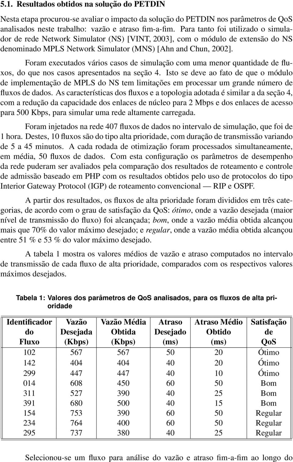 Foram executados vários casos de simulação com uma menor quantidade de fluxos, do que nos casos apresentados na seção 4.