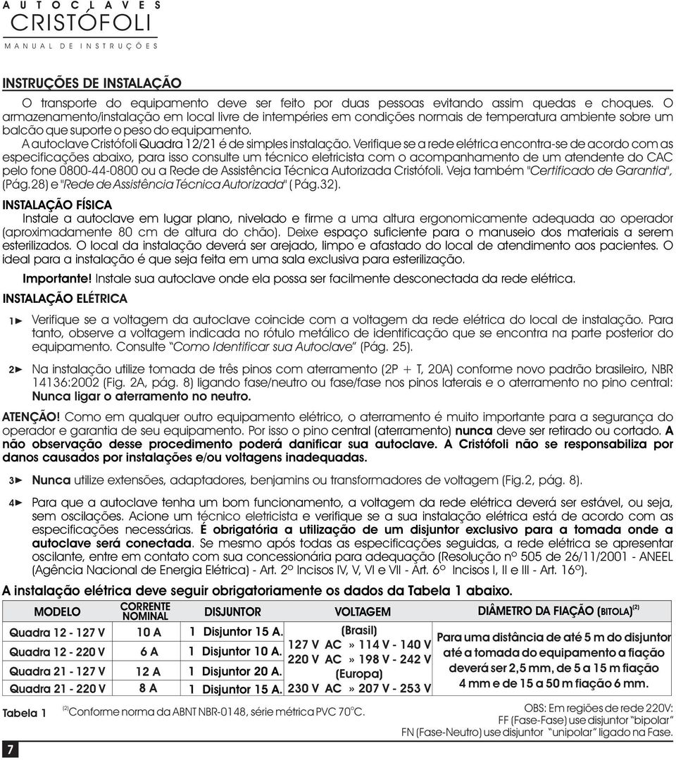 A autoclave Cristófoli Quadra 1/1 é de simples instalação.