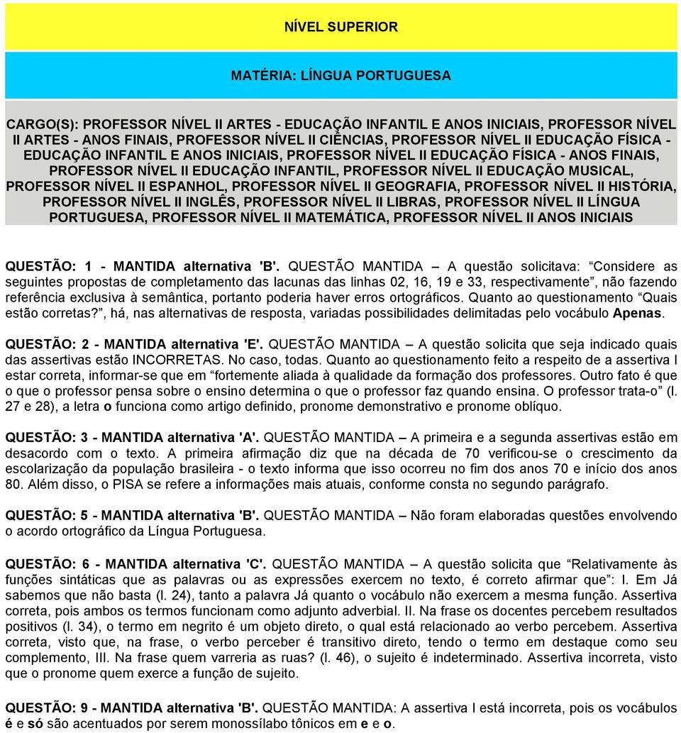 ESPANHOL, PROFESSOR NÍVEL II GEOGRAFIA, PROFESSOR NÍVEL II HISTÓRIA, PROFESSOR NÍVEL II INGLÊS, PROFESSOR NÍVEL II LIBRAS, PROFESSOR NÍVEL II LÍNGUA PORTUGUESA, PROFESSOR NÍVEL II MATEMÁTICA,